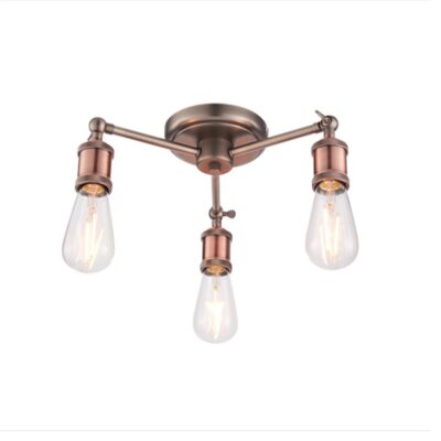 Hal 3 Lamp Semi Flushed Ceiling Light (ES/E27, Aged Pewter and Aged Copper) ENDON | Balcan Lighting Supplies