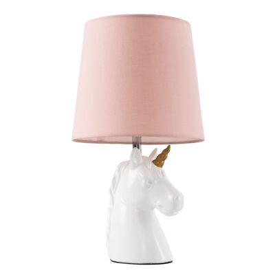 Unicorn White Ceramic Table Lamp with Dusky Pink Shade (SES/E14, 40w) MINISUN | Balcan Lighting Supplies