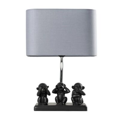 Three Wise Monkeys Matt Black Table Lamp with Light Grey Shade (ES/E27) MINISUN | Balcan Lighting Supplies