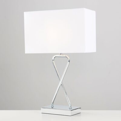 Kuros Table Lamp with Chrome Cross Stem Base and Rectangular Shade (SES/E14) MINISUN | Balcan Lighting Supplies