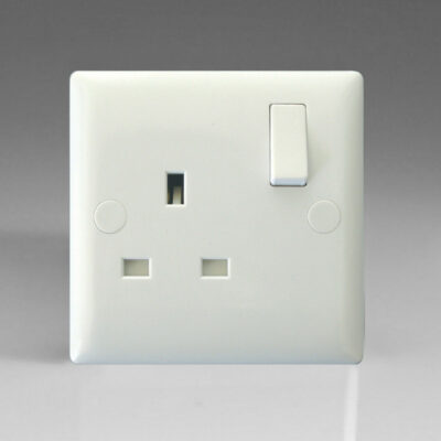 XO4PW 1 Gang (Single) White Moulded Bevel 13A Double Pole Switched Socket VARILIGHT | Balcan Lighting Supplies