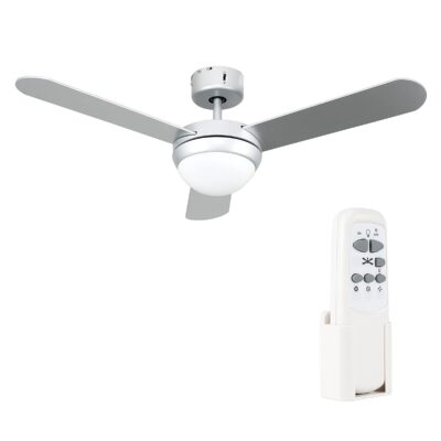 Taurus Silver Grey Ceiling Fan With Light and Remote Control (1 x E14, 50w) MINISUN | Balcan Lighting Supplies