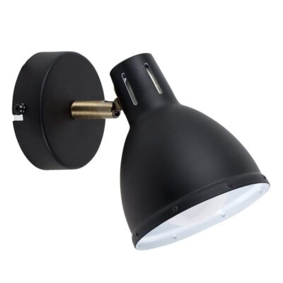 Brindley Steampunk Single Spotlight (Satin Black and Antique Brass, SES/E14, 40w) MINISUN | Balcan Lighting Supplies