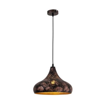 Graphic Metal Pendant Light, Golden Interior and Rusted Effect Exterior (ES/E27, 60w, 1m Cable) GIRARD SUDRON | Balcan Lighting Supplies