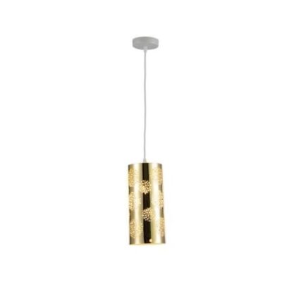 Cylindrical Graphic Gold Metal Pendant Light (ES/E27, 60w, 1m White Cable) GIRARD SUDRON | Balcan Lighting Supplies