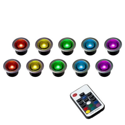 LED Remote Control Decking Lights (Colour Changing, Set of 10, 40mm Diameter) MINISUN | Balcan Lighting Supplies