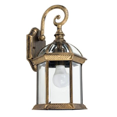 Headingly Outdoor Lantern Wall Light (Gold Exterior, 1 x ES/E27, 60w, IP23) MINISUN | Balcan Lighting Supplies