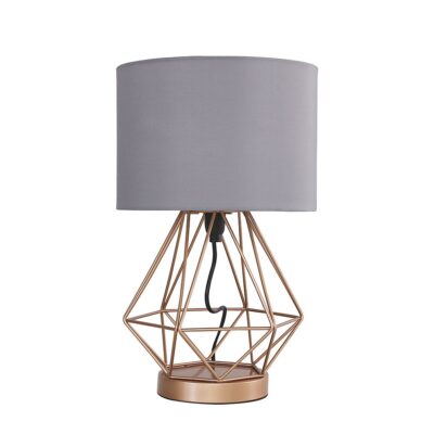 Melrose Copper Touch Table Lamp and Grey Shade (1 x SES/E14, 40w, Dimmable) MINISUN | Balcan Lighting Supplies