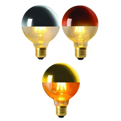 Gold, Silver and Bronze Cap Globe with LED Filament (8w, E27, 2700k, Dimmable) GIRARD SUDRON | Balcan Lighting Supplies