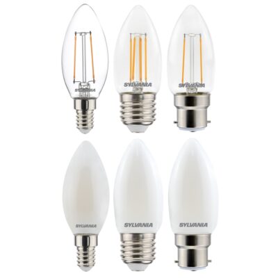 LED ToLEDo Range Candle Bulbs (2.5w-6w, Assorted Caps and Finishes, Dim and Non Dim, 2700k-6500k) SYLVANIA | Balcan Lighting Supplies