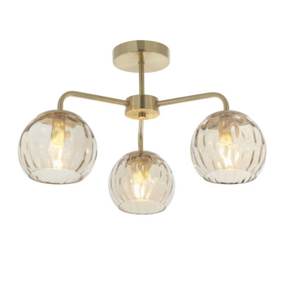 Dimple 3 Light Semi Flush (Brushed Satin Gold, 3 x 25w, SES/E14) ENDON | Balcan Lighting Supplies