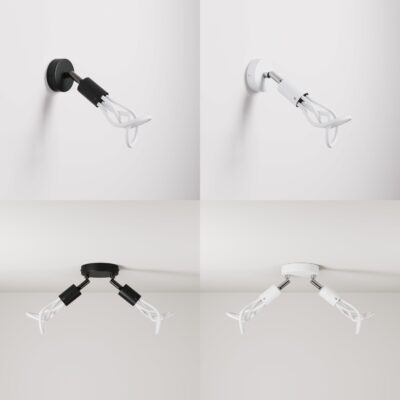 001 Adjustable Lamp Fittings (White and Black, Single and Double, Bulbs Included) PLUMEN | Balcan Lighting Supplies