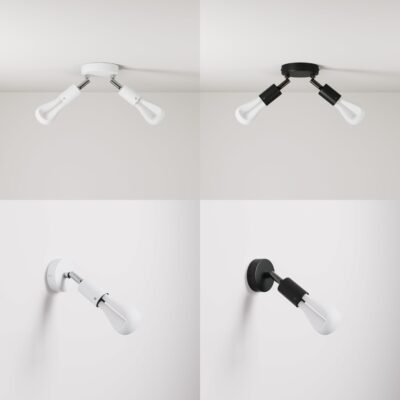 002 Adjustable Lamp Fittings (White and Black, Single and Double, Bulbs Included) PLUMEN | Balcan Lighting Supplies