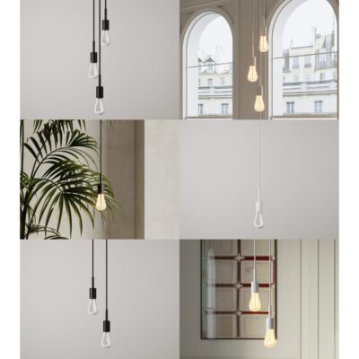 002 Pendant Lamp Fittings (White and Black, Single, Double and Triple, Bulbs Included) PLUMEN | Balcan Lighting Supplies