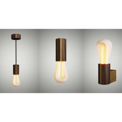PLUMEN Walnut and Brushed Brass Light Fittings (Bulb Included 002 )
