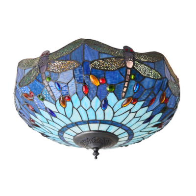 Tiffany Dragonfly Blue Medium 2lt Flush Ceiling Light