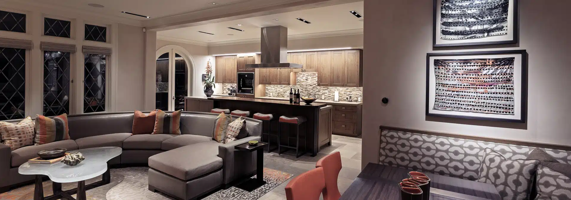 living-right-1920x673 Kitchen and living space lit by recessed LED downlights